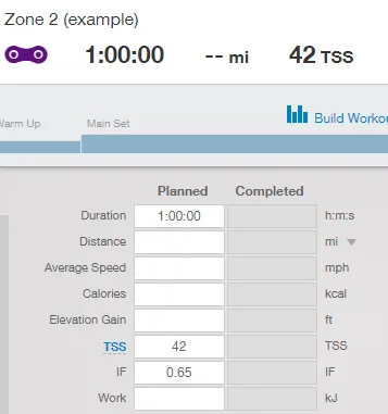 TrainingPeaks summary of a one-hour zone 2 ride totalling 42 TSS
